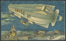 NIEDERLANDE 1912, Farbige Zeppelin-Neujahrskarte (Jahreswechsel 1911/2), Prägedruck, Gebraucht, Pracht - ...-1852 Préphilatélie