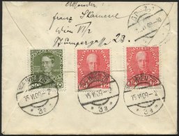 ÖSTERREICH 145,148 BRIEF, 1909, 12 H. (2x) Und 30 H. Regierungsjubiläum, Rückseitig Auf Expressbrief Von Wien Nach Graz, - Used Stamps