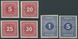 PORTOMARKEN P U *, 1916, Neue Ziffernzeichnung, 6 Ungezähnte Werte (Mi.Nr. 47,50-52,55/6U), Falzreste, Pracht - Postage Due