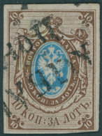 RUSSLAND 1 O, 1857, 10 K. Dunkelbraun/hellblau, Untere Rechte Ecke Etwas Knapp Sonst Vollrandig, Pracht, Mi. 1000.- - Sonstige & Ohne Zuordnung