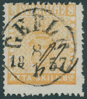 SCHWEDEN 4b O, 1855, 8 Skill. Bco. Mattolivgelb, (Facit 4c), Zentrischer K1 GEFLE Und Handschriftlich 22, Pracht, Fotoat - Sonstige & Ohne Zuordnung