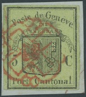 GENF 4 BrfStk, 1847, 5 C. Schwarz Auf Lebhaftgelboliv Großer Adler, Linker Rand Ergänzt, Wie Prachtbriefstück, Mi. (1700 - 1843-1852 Kantonalmarken Und Bundesmarken