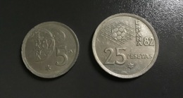 SPAGNA  ESPANA - 1980 - 2 Monete 5 E 25 Pesetas MONDIALI 82 ,  Ottime - 2 Pesetas