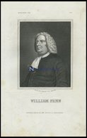 William Penn, Gründer Der Kolonie Pennsylvana (USA), Stahlstich Von B.I. Um 1840 - Litografía
