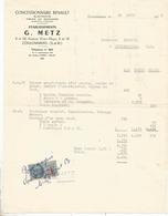 Facture ,automobile ,concessionnaire RENAULT ,ets G. Metz , COULOMMIERS ,Seine & Marne,1953 - Cars