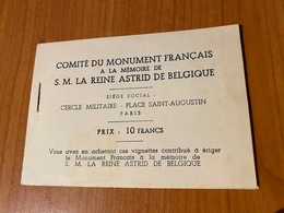 Comité Du Monument Francais à La Mémoire De S-M  La Reine Astrid De  BELGIQUE- Carnet De 20 Vignettes   ( Port Offert ) - Blocks Und Markenheftchen