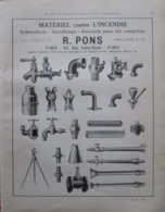 Matériel Contre L'Incendie R PONS  - Page Catalogue Technique De 1925 (Dims Env 22 X 30 Cm) - Other Plans