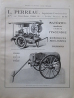 Matériel Contre L'Incendie PERREAU Remorque MOTO POMPE - Page Catalogue Technique De 1925 (Dims Env 22 X 30 Cm) - Macchine