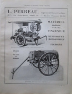 Matériel Contre L'Incendie PERREAU Remorque MOTO POMPE - Page Catalogue Technique De 1925 (Dims Env 22 X 30 Cm) - Machines