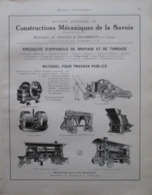 Machines Travaux Publics (Arts Et Métiers)  Usine CHAMBERY   - Page Catalogue Technique De 1925 (Dims Env 22 X 30 Cm) - Travaux Publics