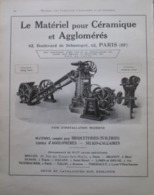 Machine  BRIQUETERIE & TUILERIE  Ets Matériel Céramique & Agglo - Page Catalogue Technique De 1925 (Dims Env 22 X 30 Cm) - Macchine