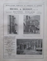 INSTALLATION Pour FONDERIE - Michel & Monot Ing Arts Et Métiers - Page Catalogue Technique De 1925 (Dims Env 22 X 30 Cm) - Machines