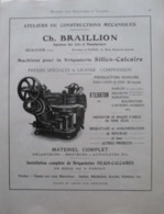 Presse BRIQUETERIE & TUILERIE  Ets CH BRAILLON à Beauvais (OIse)- Page Catalogue Technique De 1925 (Dims Env 22 X 30 Cm) - Macchine