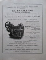 Presse BRIQUETERIE & TUILERIE  Ets CH BRAILLON à Beauvais (OIse)- Page Catalogue Technique De 1925 (Dims Env 22 X 30 Cm) - Maschinen