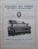 METIER à TISSER Pick Pick Pour DRAPERIE   - Ateliers Des Vosges - Page Catalogue Technique De 1925 (Dims Env 22 X 30 Cm) - Macchine