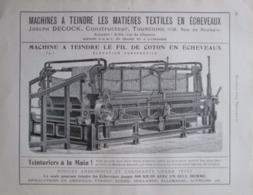 MOULINEUSE à ECHEVEAUX Pour Filature JOSEPH DECOCK à Tourcoing - Page Catalogue Technique De 1925 (Dims Env 22 X 30 Cm) - Machines