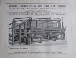 MOULINEUSE à ECHEVEAUX Pour Filature JOSEPH DECOCK à Tourcoing - Page Catalogue Technique De 1925 (Dims Env 22 X 30 Cm) - Maschinen
