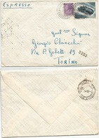 San Marino Italia : Affrancatura Mista ESPRESSO  Cortina'56 L.50 + Italia L.25 Milano 26may1956 X Torino - Express Letter Stamps