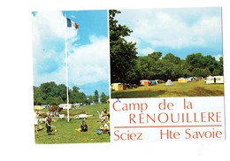 Cpm - 74 LAC LEMAN - SCIEZ - Camp De La Renouillère - Caravane Tente Brouette Jouet Camion Jeu Raquette Volant Enfants - Sciez