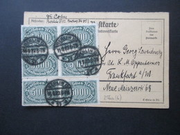 Infla 1923 Queroffset Nr. 256 MeF Mit 6 Marken Postkarte / Antwortkarte Berlin - Frankfurt Am Main - Lettres & Documents