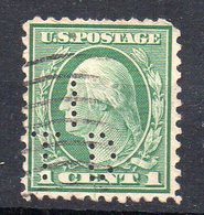 ETATS-UNIS - USA - 1914 - 1 CENT - PERFORE - PERFORATED - Used - Oblitéré - - Zähnungen (Perfins)