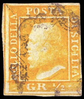 1859 1/2 GRANO I TAVOLA ARANCIO CARTA NAPOLI N.1a "POSIZIONE 67" USATO TIMBRINI DI GARANZIA - FINE USED EXPERTIZED - Sizilien