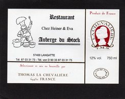 ETIQUETTE VIN RESERVEE RESTAURANT AUBERGE DU STOCK 57 LANGATTE CHEZ HEINER ET EVA - Sonstige & Ohne Zuordnung