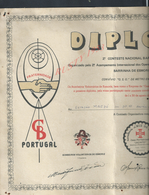 MILITARIA PORTUGAL DIPLOMA BOMBEIROS VOLUNTARIOS ( POMPIERS ) DE ESMORIZ OVAR CRUZ DE CRISTO PLIE VEND EN ETAT : - Pompiers