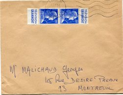 FRANCE LETTRE AFFRANCHIE AVEC UNE PAIRE DU N°1011Ba PUB. TELEVISION GRAMMONT DEPART PARIS 11-12-1967 POUR LA FRANCE - 1955-1961 Maríanne De Muller