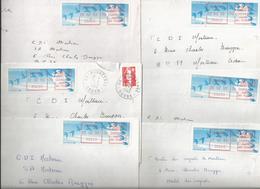 Lot De 6 Vignettes D'affranchissement Type "Oiseaux De Jubert" Sur Enveloppes - Bureau De Bonnétage (Doubs) - 1990 « Oiseaux De Jubert »