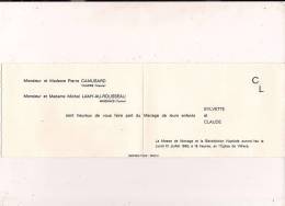 ###Faire Part De Mariage De Sylvette Camusard & Claude Lamy-au-Rousseau Le 12/07/1965 à Villiers, Vienne - Boda