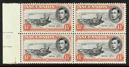 1944 1½d Black And Vermilion Perf. 13, Left Marginal Block Of Four With One Showing DAVIT FLAW, SG 40ba, Fine Never Hing - Ascensione