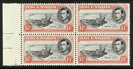 1944 1½d Black And Vermilion Perf. 13, Left Marginal Block Of Four With One Showing DAVIT FLAW, SG 40ba, Fine Never Hing - Ascension