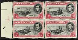 1949 1½d Black And Rose-carmine Perf. 14,  Left Marginal Block Of Four, One Showing DAVIT FLAW, SG 40da, Never Hinged Mi - Ascension