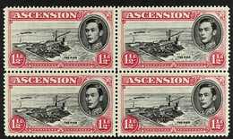 1949 1½d Black And Rose-carmine Perf. 14, Block Of Four With One Showing CUT MAST AND RAILINGS, SG 40db, Fine Never Hing - Ascension (Ile De L')