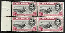 1953 1½d Black And Rose-carmine Perf. 13, Left Marginal Block Of Four, One Showing DAVIT FLAW, SG 40fa, Fine Never Hinge - Ascensione