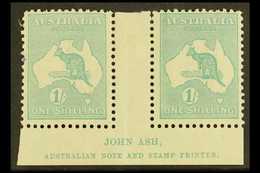1915-27 1s Blue-green, SG 40, JOHN ASH Imprint Gutter Pair, Mint, Tiny Ink Spot At Left. For More Images, Please Visit H - Other & Unclassified