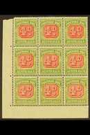 POSTAGE DUE 1946-57 4d Carmine & Green, SG D123, Never Hinged Mint Corner Block Of 9, Lovely Display Item (9 Stamps) For - Autres & Non Classés