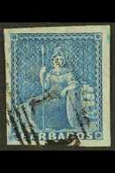 1852-5 (4d) Deep Blue, No Watermark, Blued Paper, Imperforate, SG 4, Very Fine Used, Four Huge Margins, A JUMBO Example! - Barbados (...-1966)