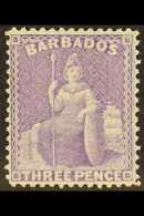 1875-81 3d Mauve-lilac Britannia, Watermark Crown CC, Perf 14, SG 75, Very Fine Mint. For More Images, Please Visit Http - Barbados (...-1966)