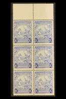 1938 2½d Ultramarine Badge Of The Colony, Upper Marginal Vertical Block Of Six, Positions 1/3, 2/3 And 3/3 Showing Mark  - Barbados (...-1966)