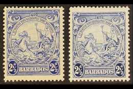 1938-44 2½d Ultramarine And 2½d Blue Badge Of The Colony, Each Showing Mark On Central Ornament, SG 251a, 251bb, Very Fi - Barbados (...-1966)