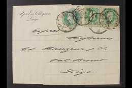 TELEGRAPHS 1880 (26 May) Entire Letter To Liege Bearing 1872 25c Green Telegraph Stamp, Cob TG4, Plus 10c Postage Stamp  - Other & Unclassified