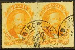 1876-77 500r Orange (Scott 67, SG 56), Fine Used Horizontal PAIR Cancelled With "Corumba" Cds's. (2 Stamps) For More Ima - Other & Unclassified