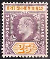 1904-07 25c Dull Purple & Orange With DAMAGED FRAME AND CROWN (SPAVEN FLAW) Variety, SG 89a, Fine Mint, Scarce. For More - Honduras Britannique (...-1970)