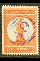 1887-89 (wmk Crown CA) 4d Chestnut, SG 35, With Scarce "A91" VIOLET Cancel. For More Images, Please Visit Http://www.san - British Virgin Islands