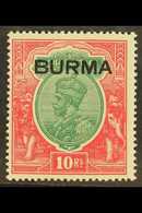 1937 10r Green & Scarlet, KGV India Ovptd, SG 16, Very Fine Mint. For More Images, Please Visit Http://www.sandafayre.co - Burma (...-1947)