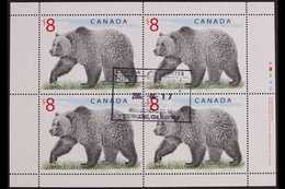 1997 $8 Grizzly Bear (SG 1762b, Unitrade 1694), Superb Used FULL PANE Of 4 (with Inscription In Right Selvedge) And FIEL - Otros & Sin Clasificación