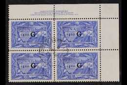 OFFICIALS 1950-51 $1 Ultramarine Fisherman With "G" Overprint, SG O192, Superb Cds Used Upper Right Corner PLATE '1' BLO - Other & Unclassified