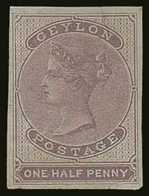 1857-64 ½d Reddish Lilac Imperf (blued Paper), SG 16, Very Fine Lightly Hinged Mint With 4 Large Neat Margins, Small Cre - Ceylon (...-1947)